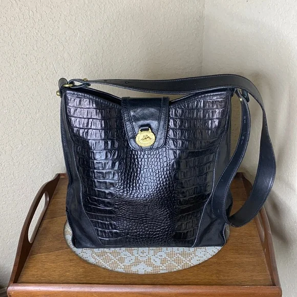Vintage Brahmin Croc Embossed black leather bag - Picture 1 of 12